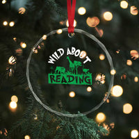 Wild About Reading Crystal Glass Ornament Cute Safari Animal Reading Shirt Preschool Kindergarten