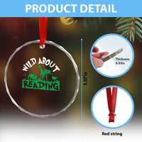 Wild About Reading Crystal Glass Ornament Cute Safari Animal Reading Shirt Preschool Kindergarten