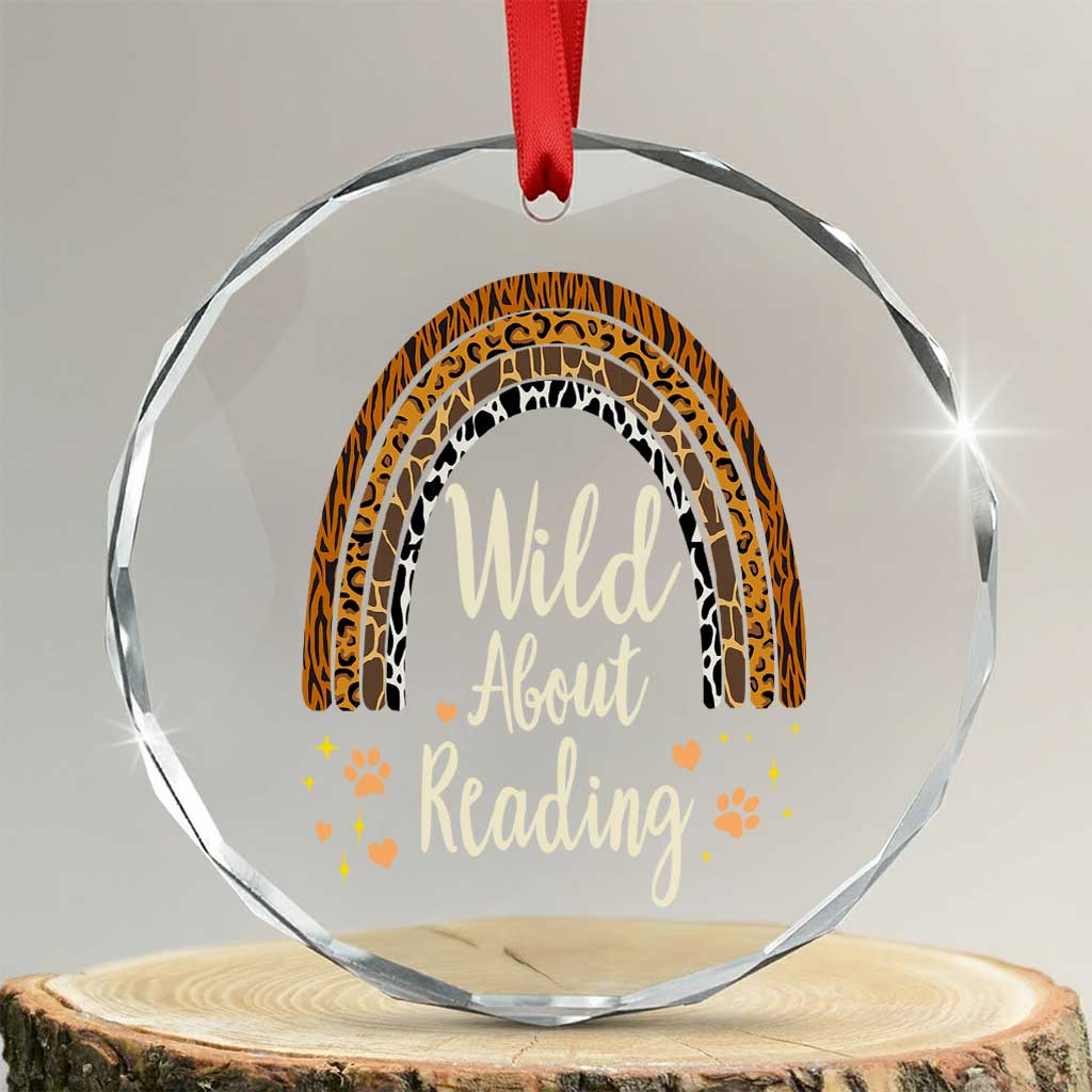 Wild About Reading Crystal Glass Ornament Teacher Student Back to School Retro Rainbow - Wonder Print Shop