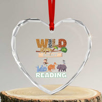Wild About Reading Heart Crystal Glass Ornament Cute Animal Book Lover Kids Teachers