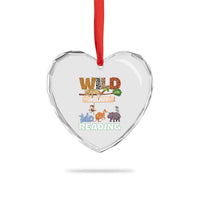 Wild About Reading Heart Crystal Glass Ornament Cute Animal Book Lover Kids Teachers