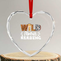Wild About Reading Heart Crystal Glass Ornament Cute Animal Print Reading Lover Kids Teachers