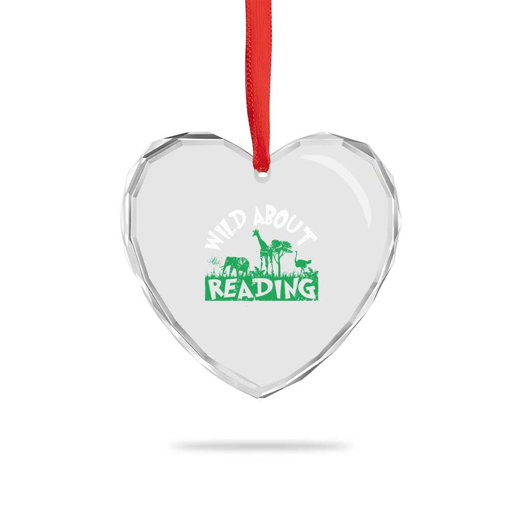Wild About Reading Heart Crystal Glass Ornament Cute Safari Animal Reading Shirt Preschool Kindergarten