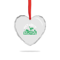 Wild About Reading Heart Crystal Glass Ornament Cute Safari Animal Reading Shirt Preschool Kindergarten