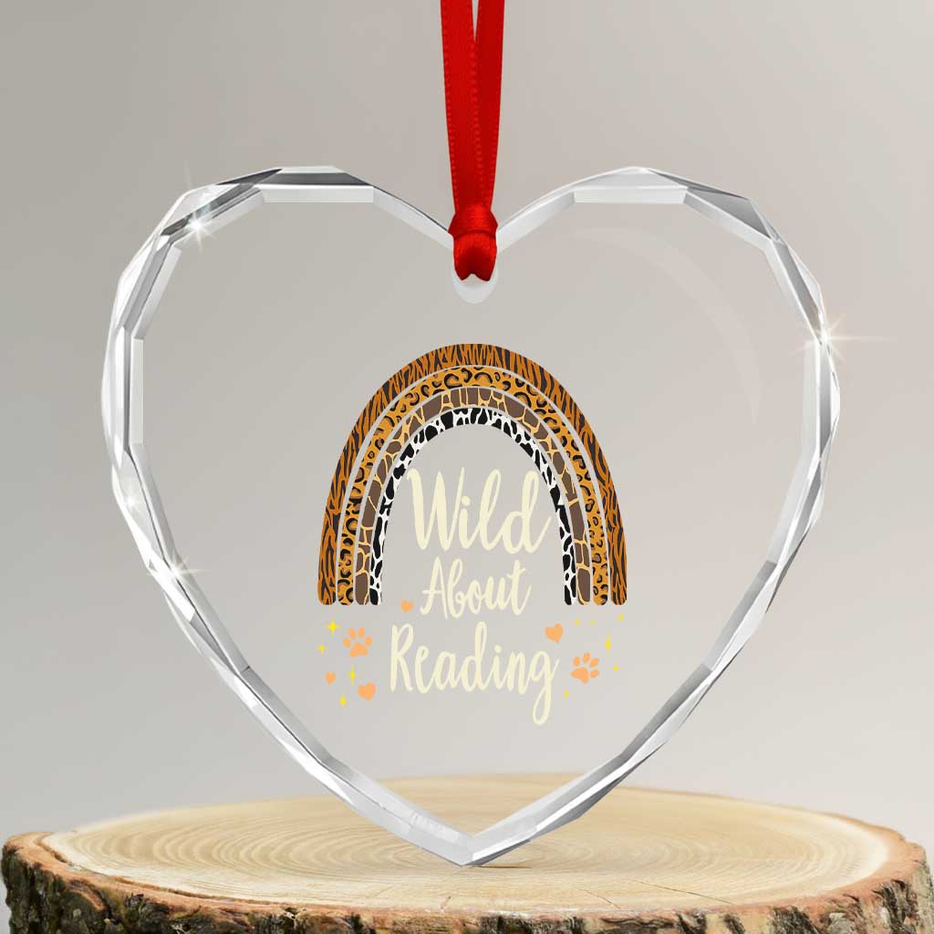 Wild About Reading Heart Crystal Glass Ornament Teacher Student Back to School Retro Rainbow - Wonder Print Shop