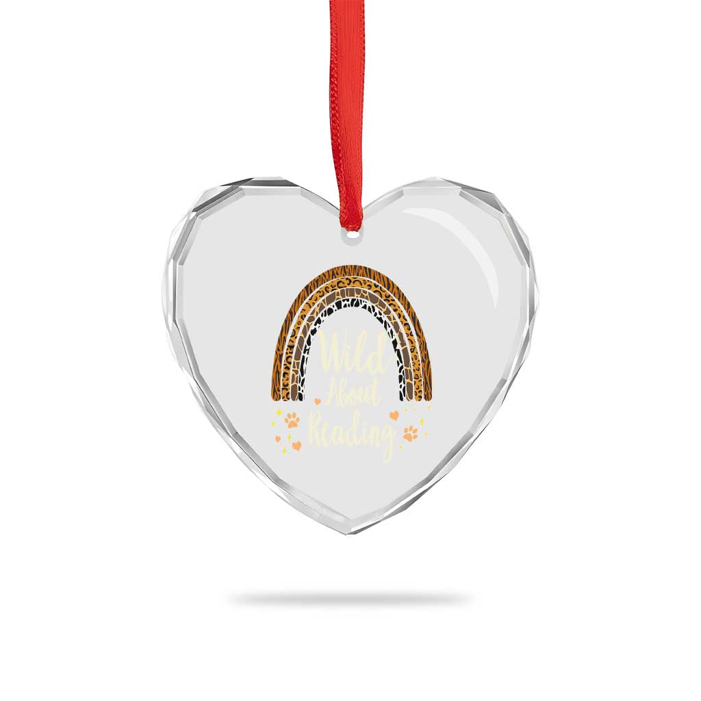 Wild About Reading Heart Crystal Glass Ornament Teacher Student Back to School Retro Rainbow - Wonder Print Shop