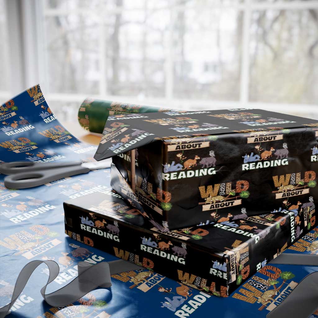 Wild About Reading Wrapping Paper Roll Cute Animal Book Lover Kids Teachers