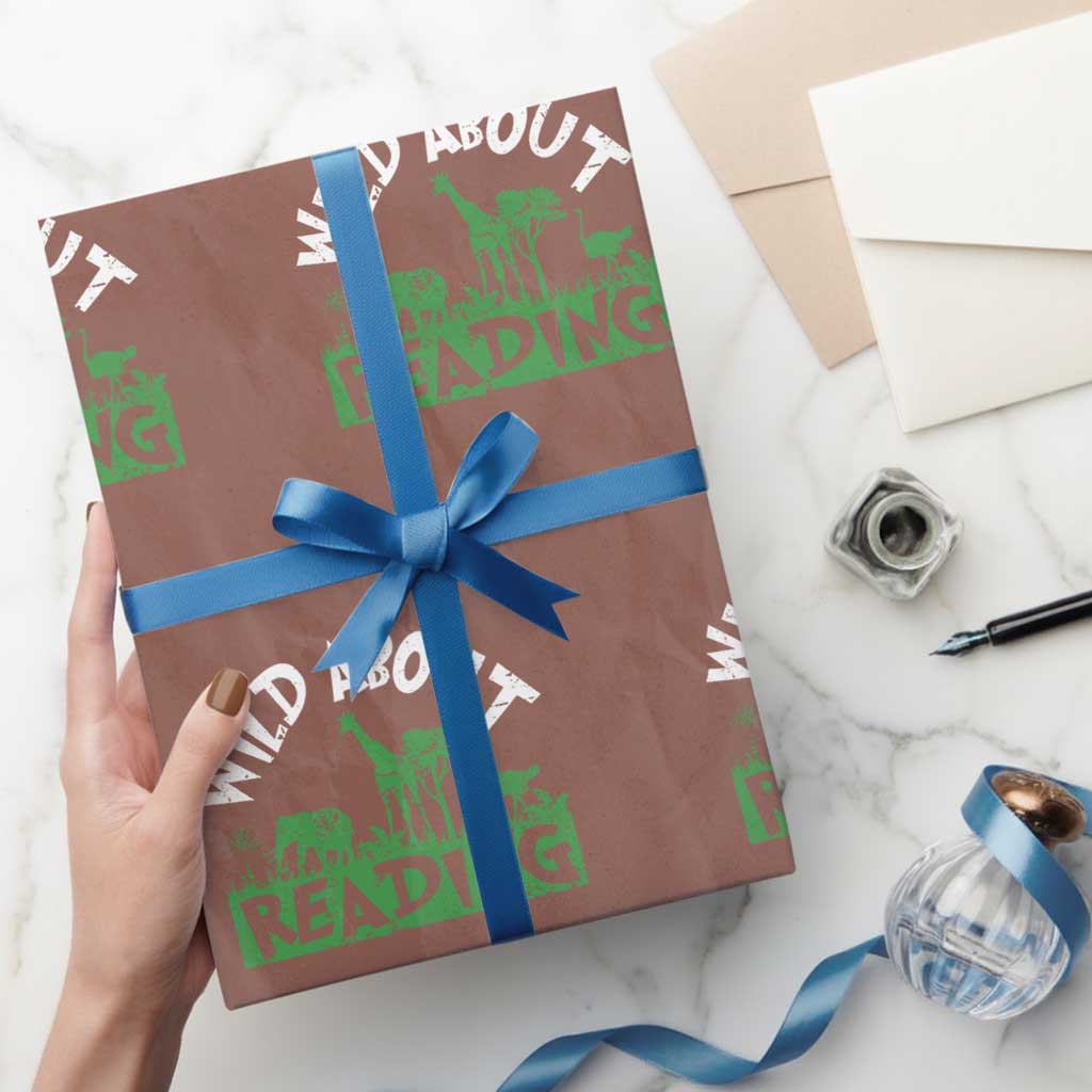 Wild About Reading Wrapping Paper Roll Cute Safari Animal Reading Shirt Preschool Kindergarten