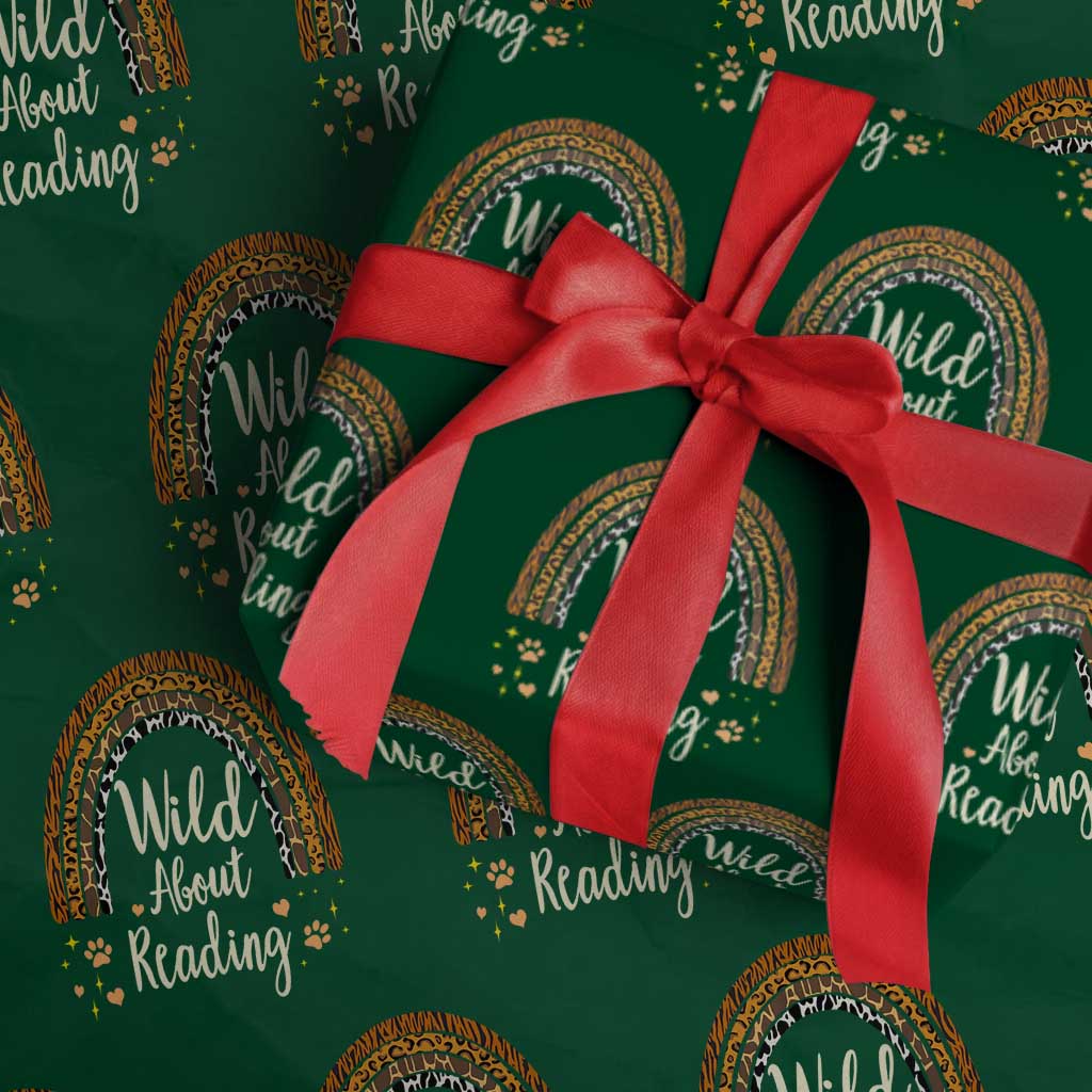 Wild About Reading Wrapping Paper Roll Teacher Student Back to School Retro Rainbow - Wonder Print Shop