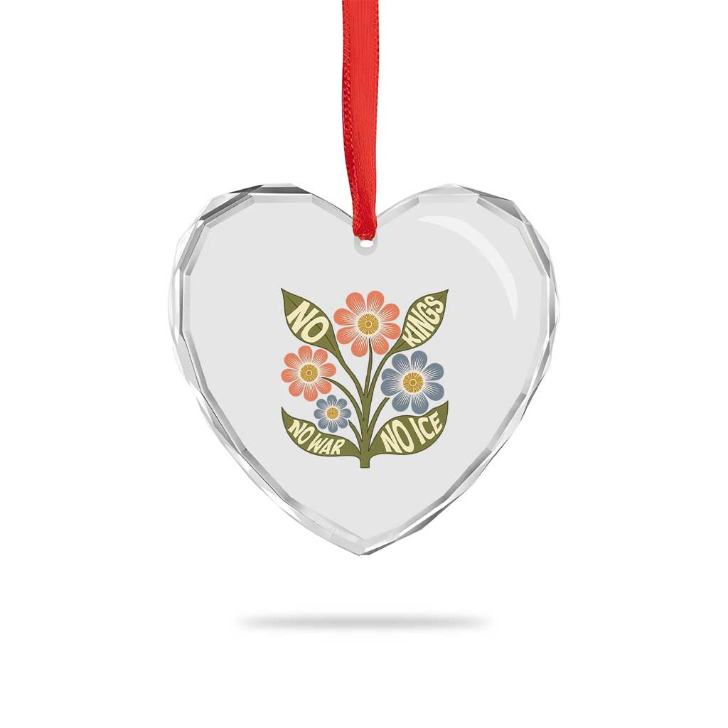 Wildflower Freedom Protest Heart Crystal Glass Ornament No Kings No Wars No Ice