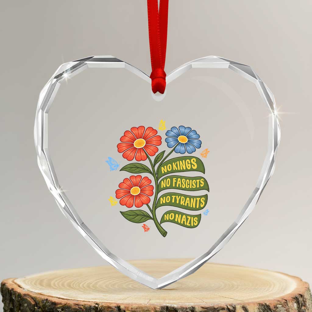Wildflower Protest Freedom Gift Heart Crystal Glass Ornament No Kings No Fascists No Tyrants