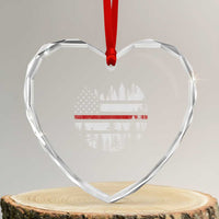 Wildland Firefighter Forest Red Line American Flag Heart Crystal Glass Ornament