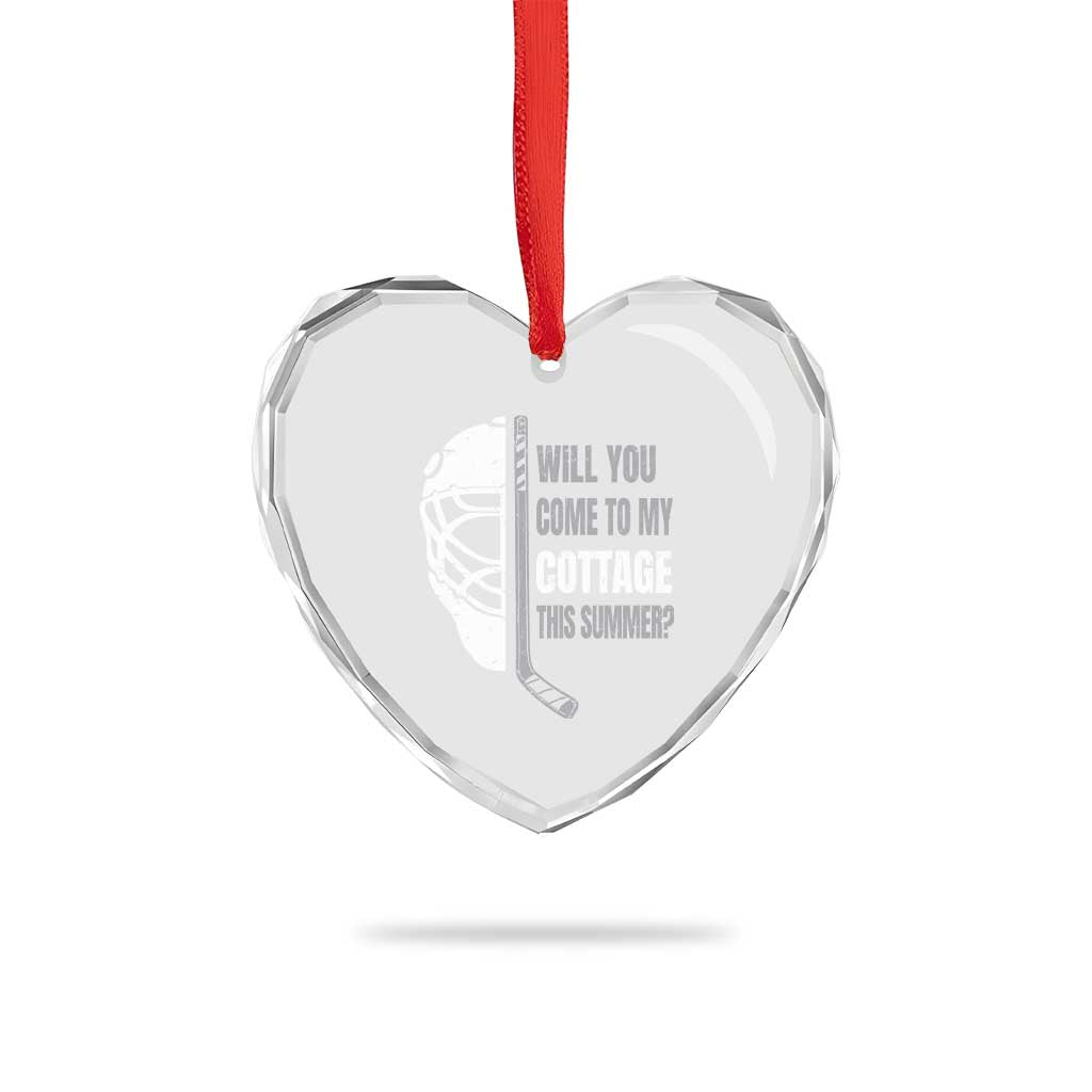 Will You Come To My Cottage This Summer Heart Crystal Glass Ornament Retro LGBT Romance Hockey Fan