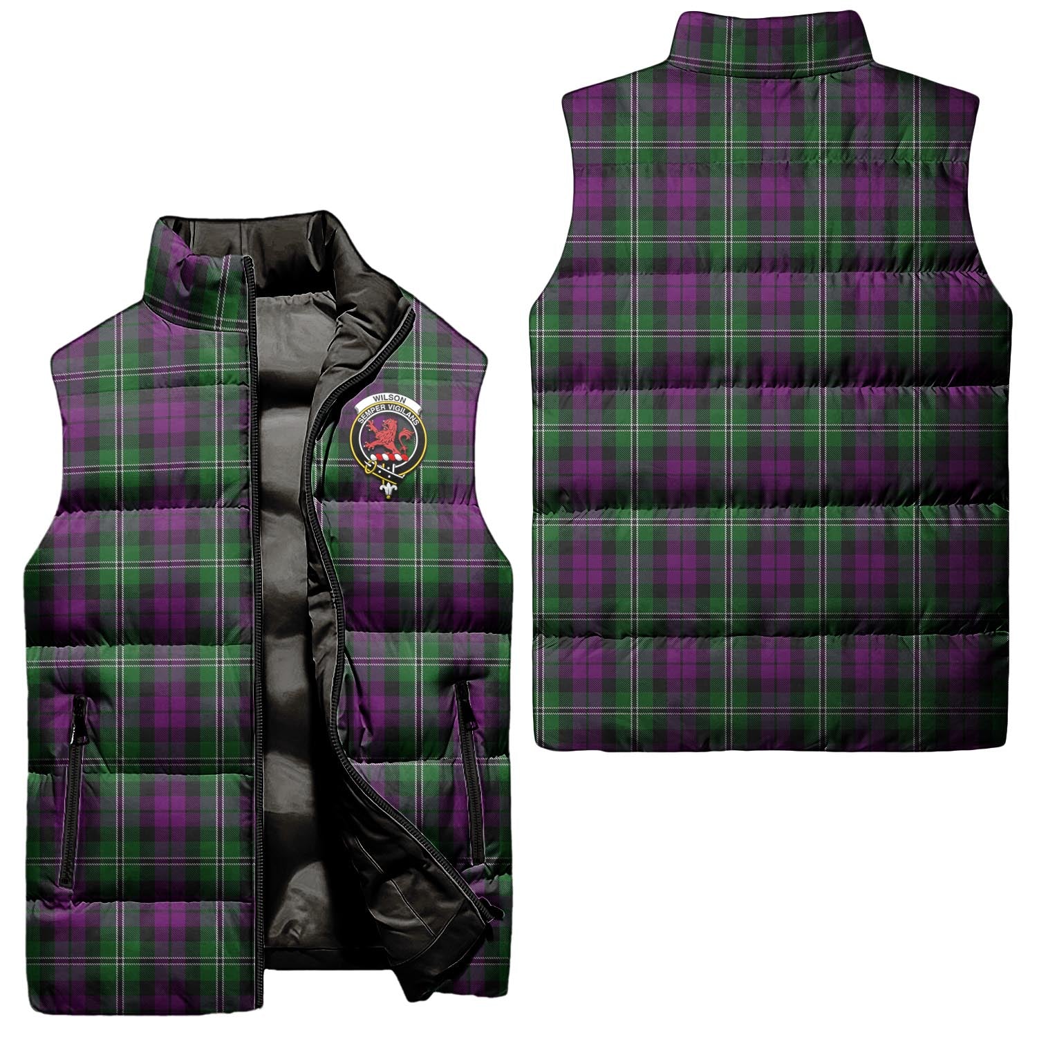 wilson-clan-puffer-vest-family-crest-plaid-sleeveless-down-jacket