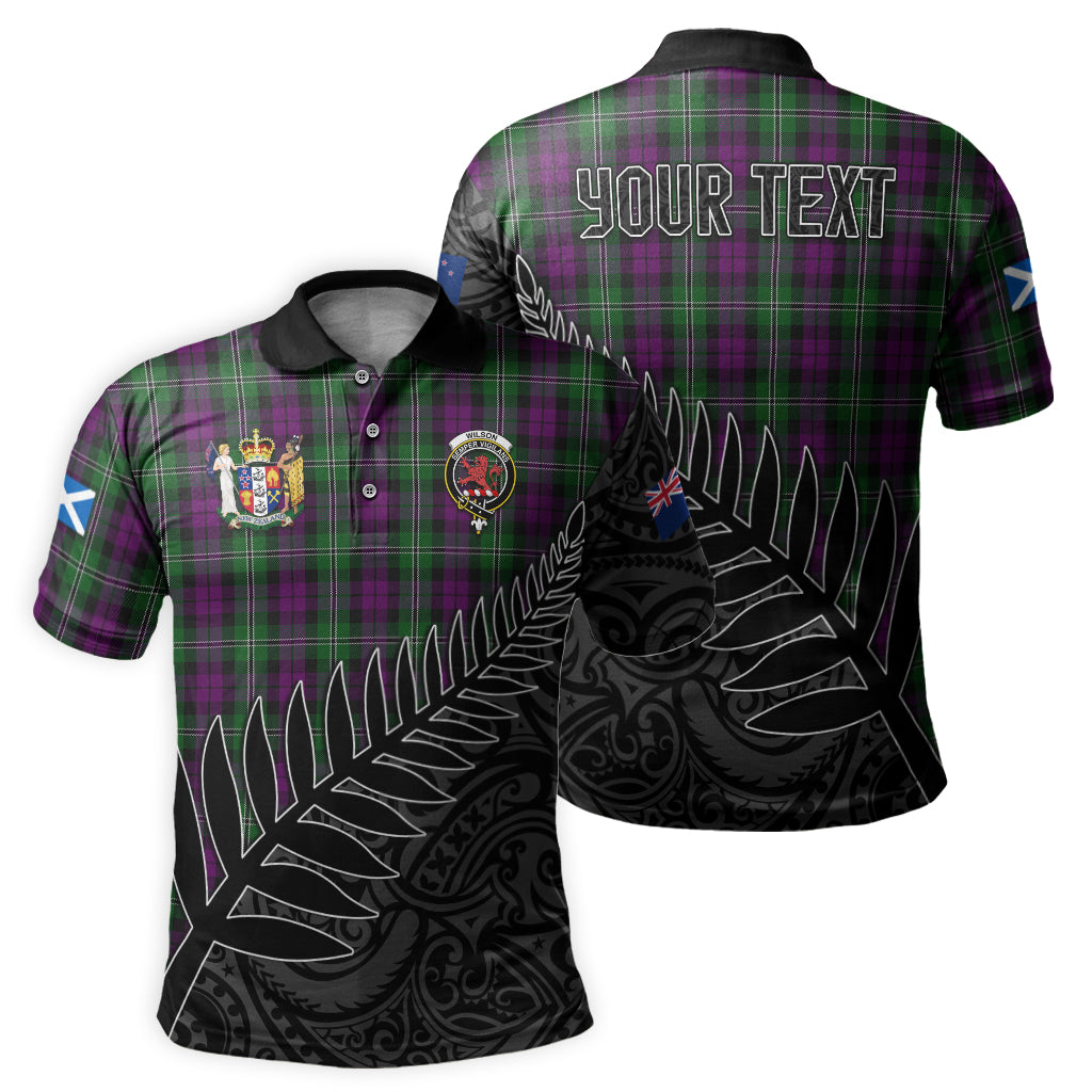 wilson-tartan-family-crest-golf-shirt-with-fern-leaves-and-coat-of-arm-of-new-zealand-personalized-your-name-scottish-tatan-polo-shirt