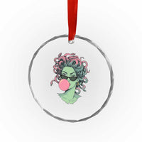 Winking Medusa In Sunglasses Blowing Bubble Gum Crystal Glass Ornament Funny Greek Mythology Pop Art