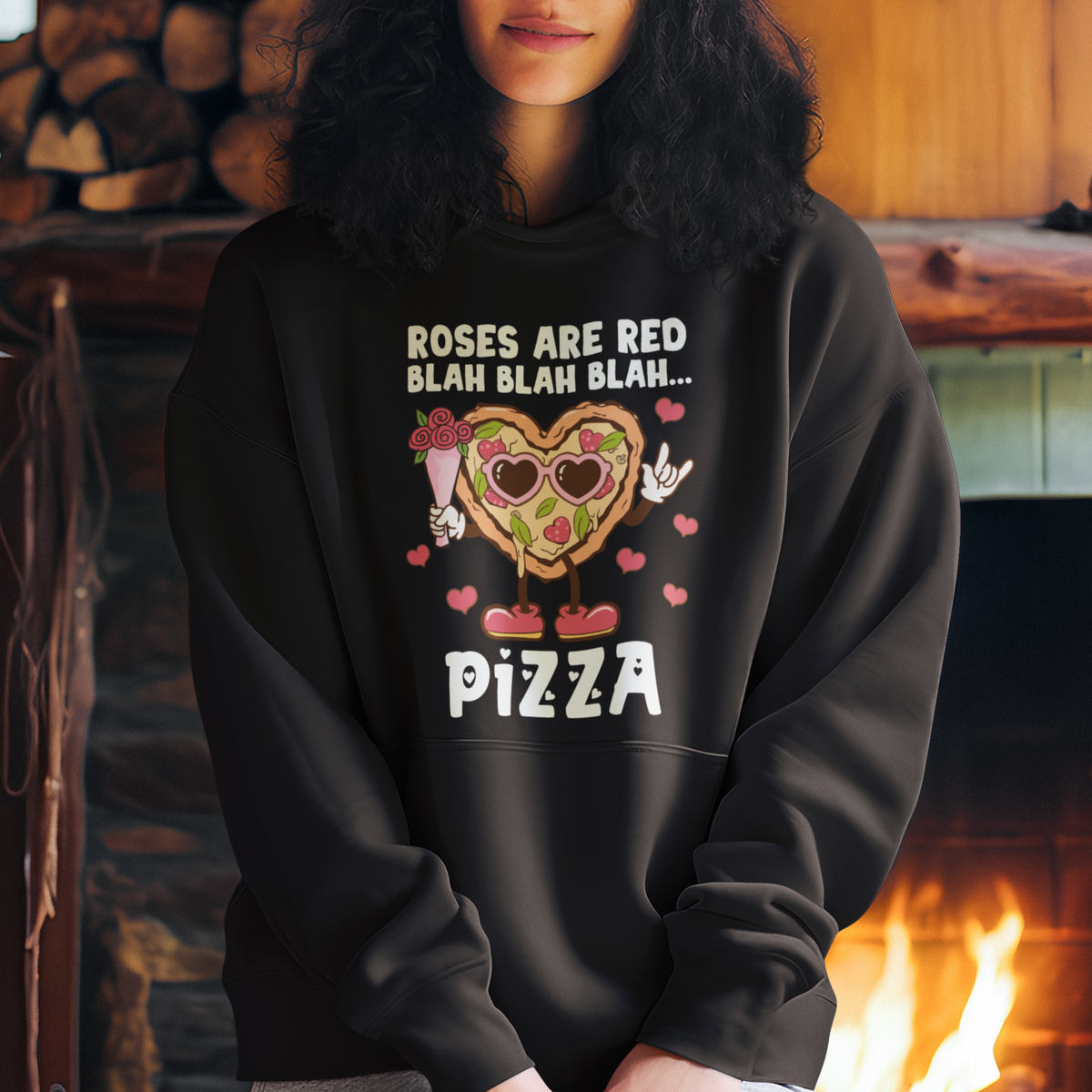 Valentine's Day Hoodie Roses Are Red Blah Pizza Funny Food Lover - Wonder Print Shop