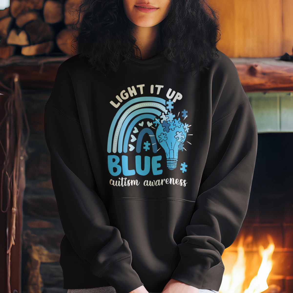 Autism Awareness Hoodie Light It Up Blue Rainbow Puzzle Piece - Wonder Print Shop