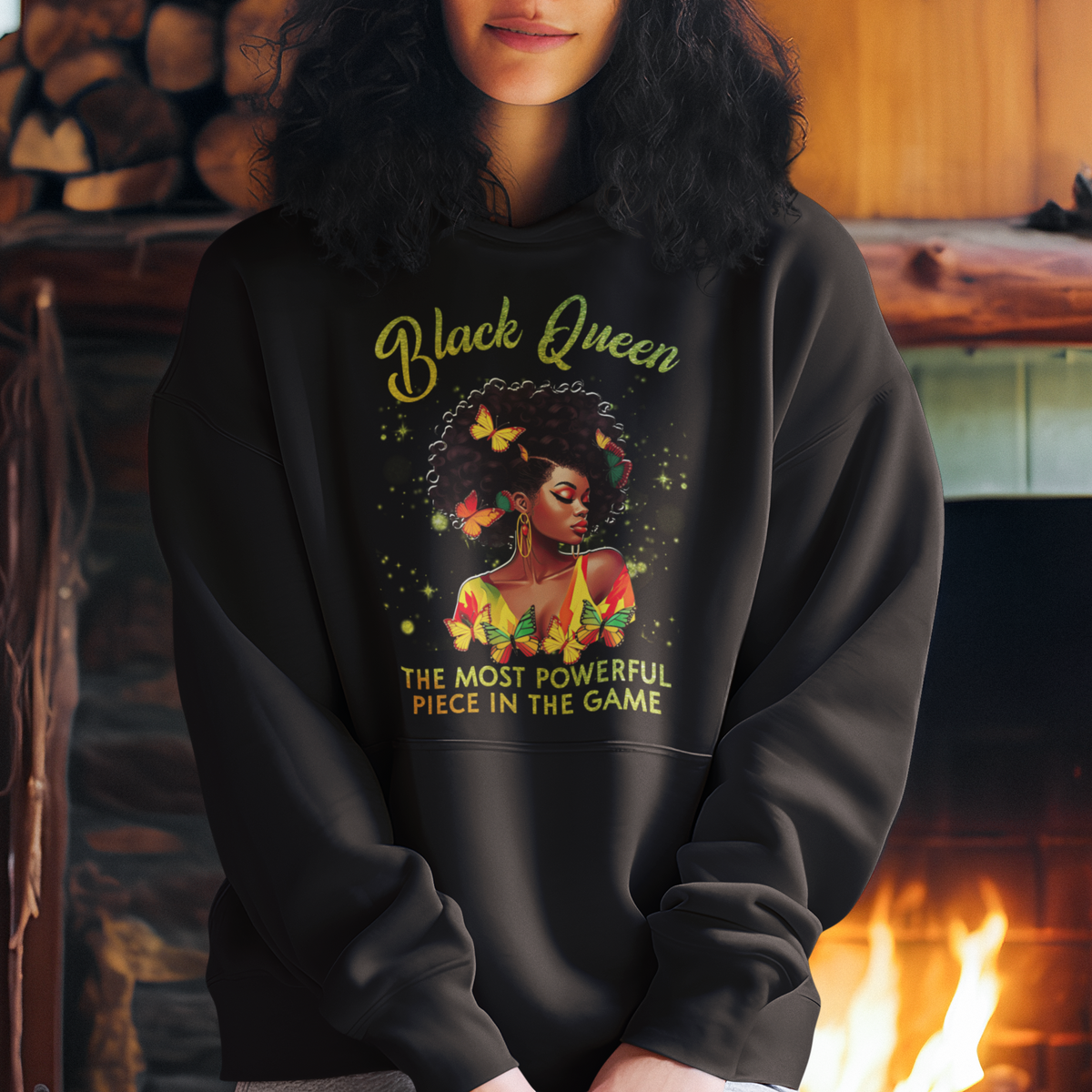 Black Queen The Most Powerful Piece In The Game Melanin Girl Butterfly Hoodie - Wonder Print Shop