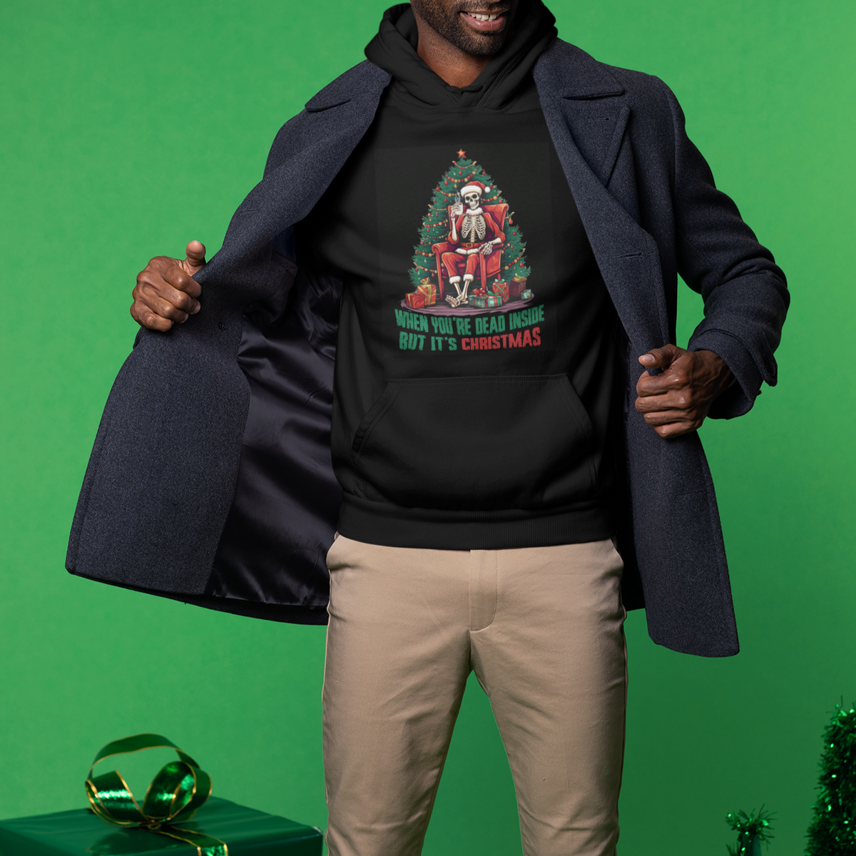 When You're Dead Inside But It's Christmas Chillin Skeleton Hoodie - Wonder Print Shop