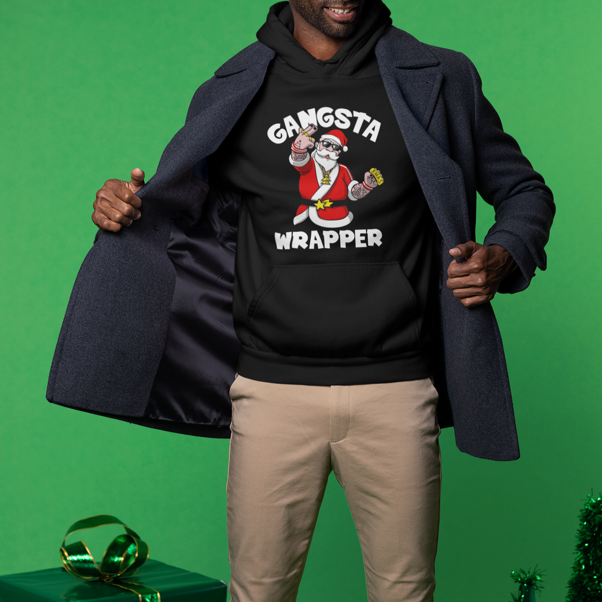 Christmas Hoodie Gangsta Wrapper Funny Santa Hip Hop - Wonder Print Shop