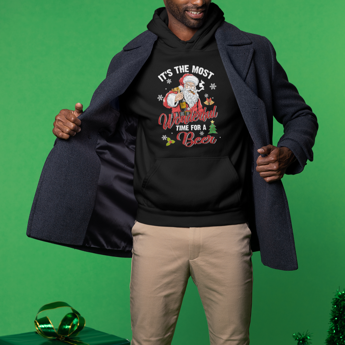 It's The Most Wonderful Time For A Beer Ugly Santa Drinking Hoodie - Wonder Print Shop