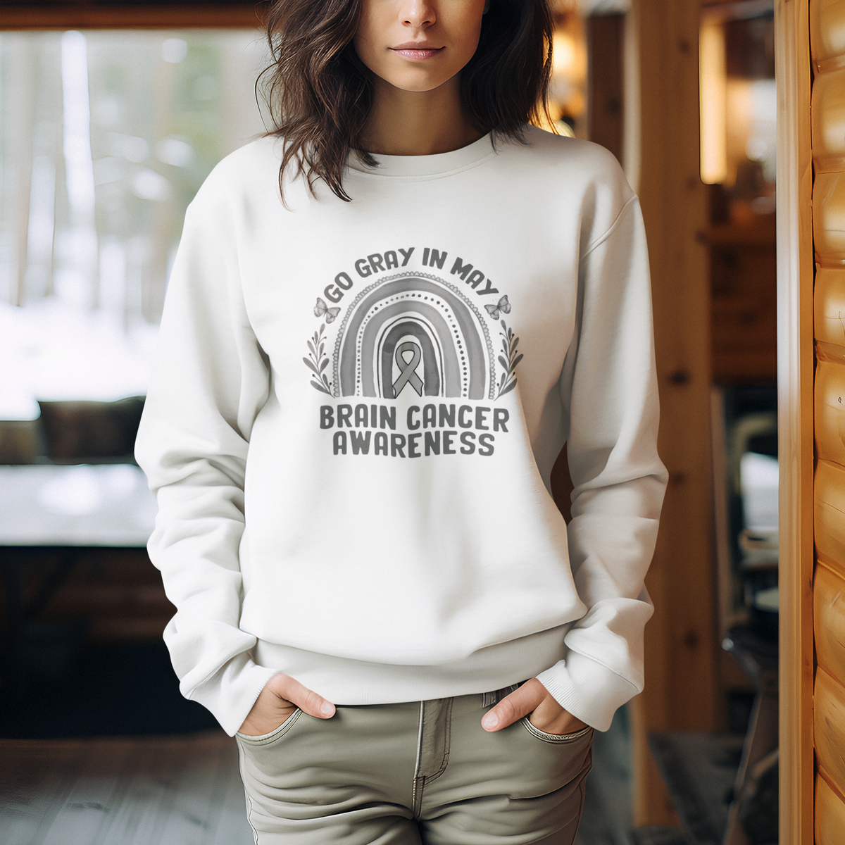 Brain Cancer Sweatshirt Brain Cancer Awareness Shirt Go Gray In May Ribbon Rainbow - Wonder Print Shop