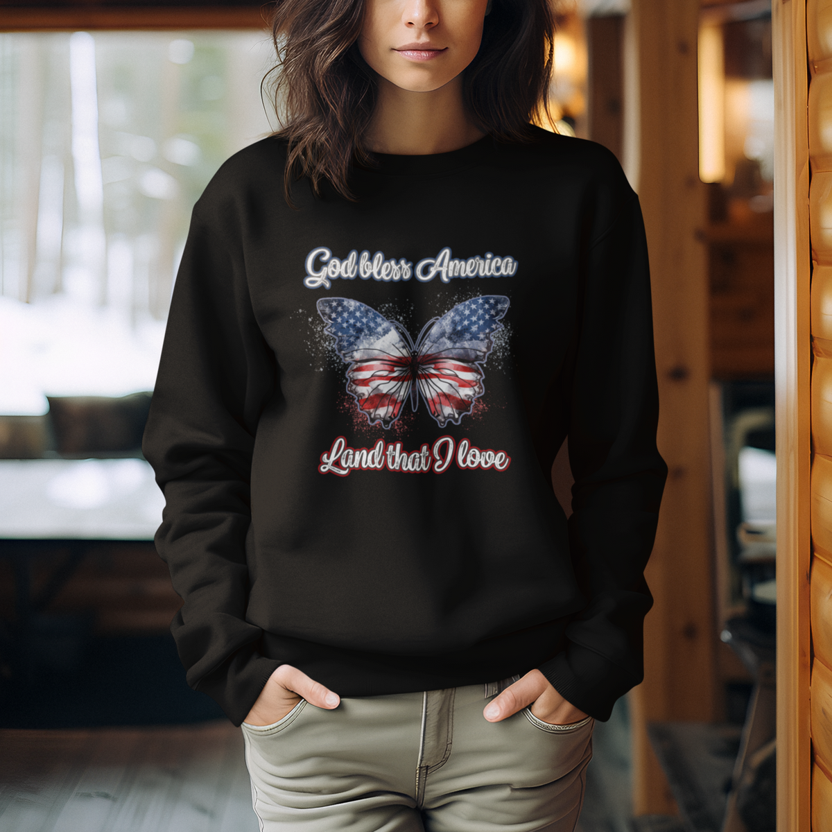 American Patriotic Sweatshirt God Bless America Land That I Love - Wonder Print Shop