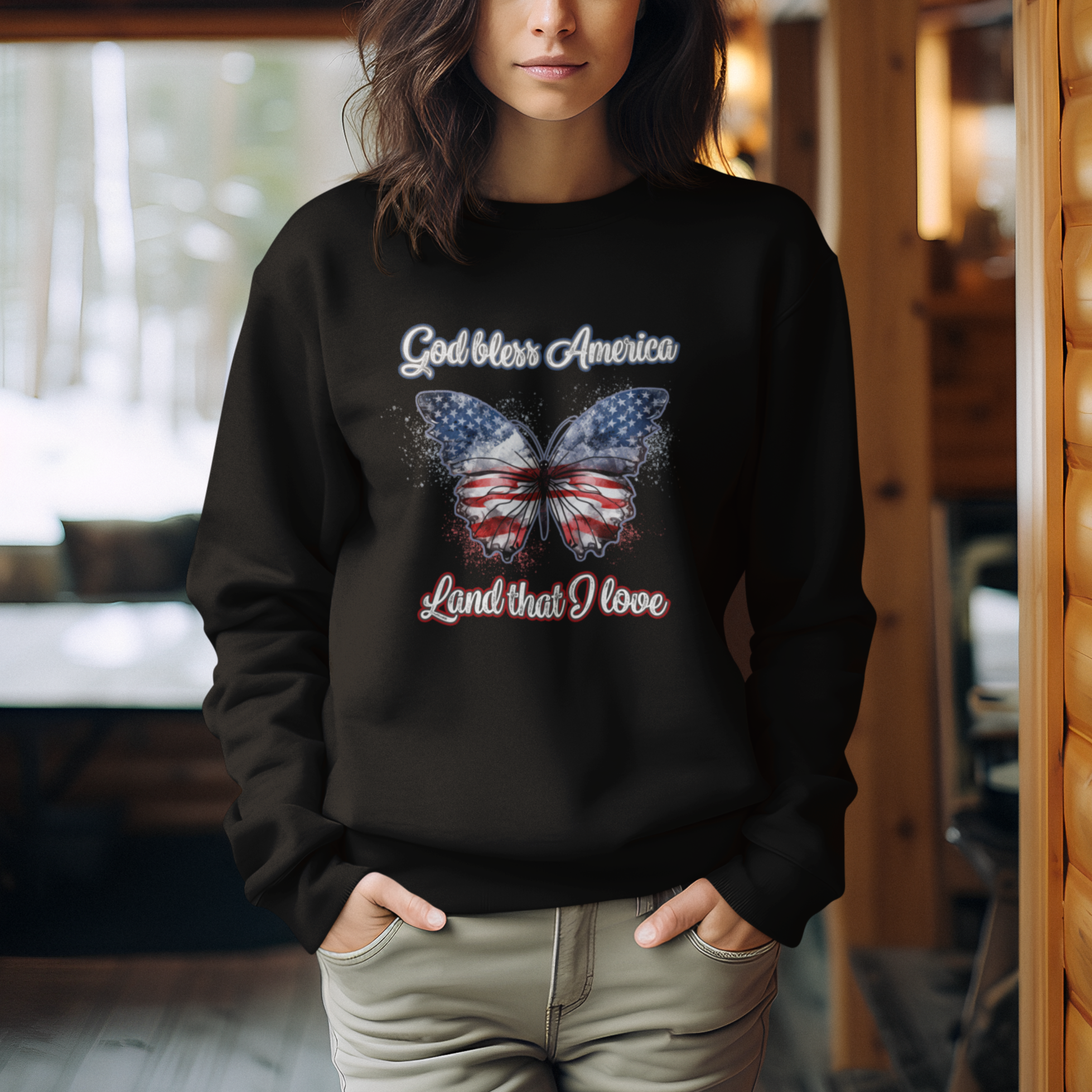 American Patriotic Sweatshirt God Bless America Land That I Love - Wonder Print Shop