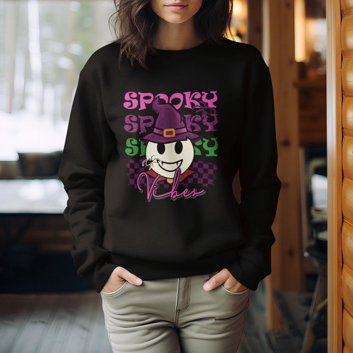 Halloween Sweatshirt Spooky Vibe Retro Spooky Boo Gothic Halloween Costume T-Shirt for Halloween lovers, Spooky Season Shirt, Ghosts - Wonder Print Shop