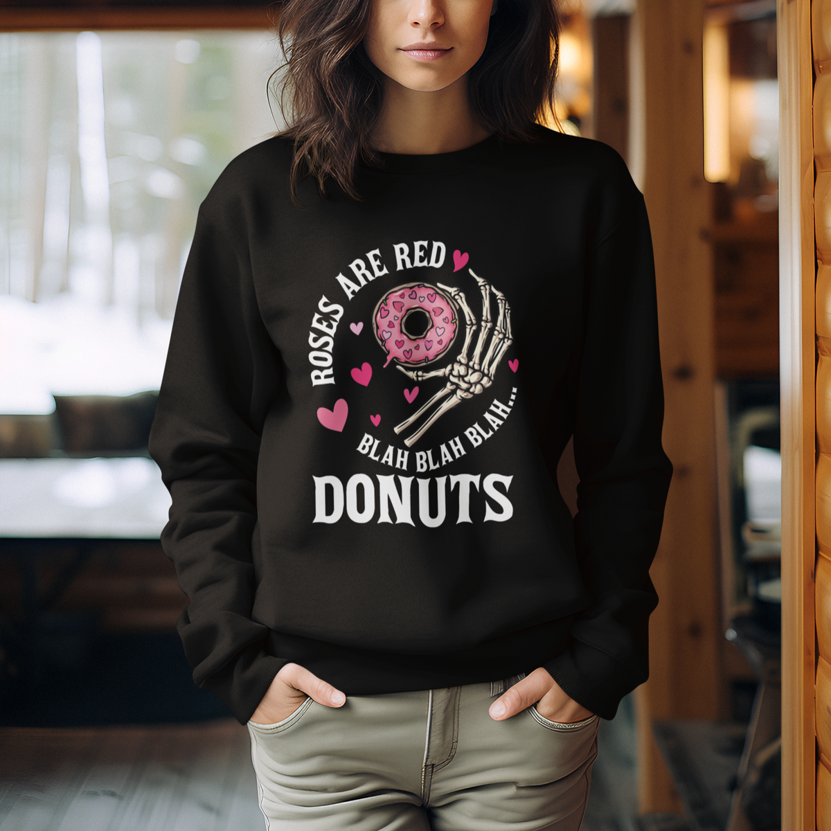 Valentine's Day Sweatshirt Roses Are Red Blah Skeleton Donut Funny Food Lover - Wonder Print Shop