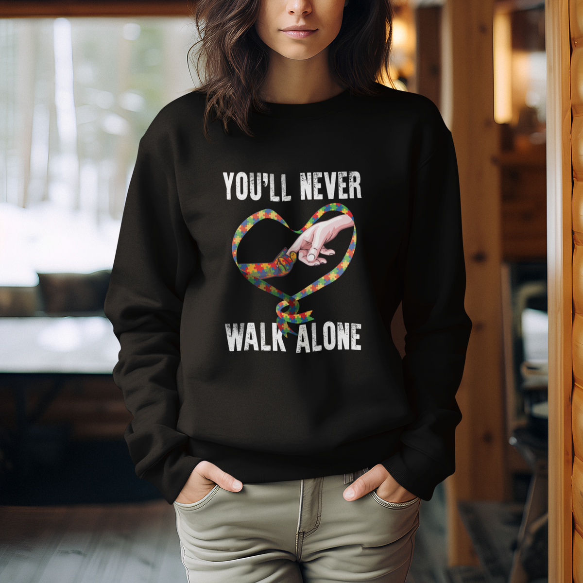 Autism Awareness Sweatshirt You'll Never Walk Alone Mom Support - Wonder Print Shop