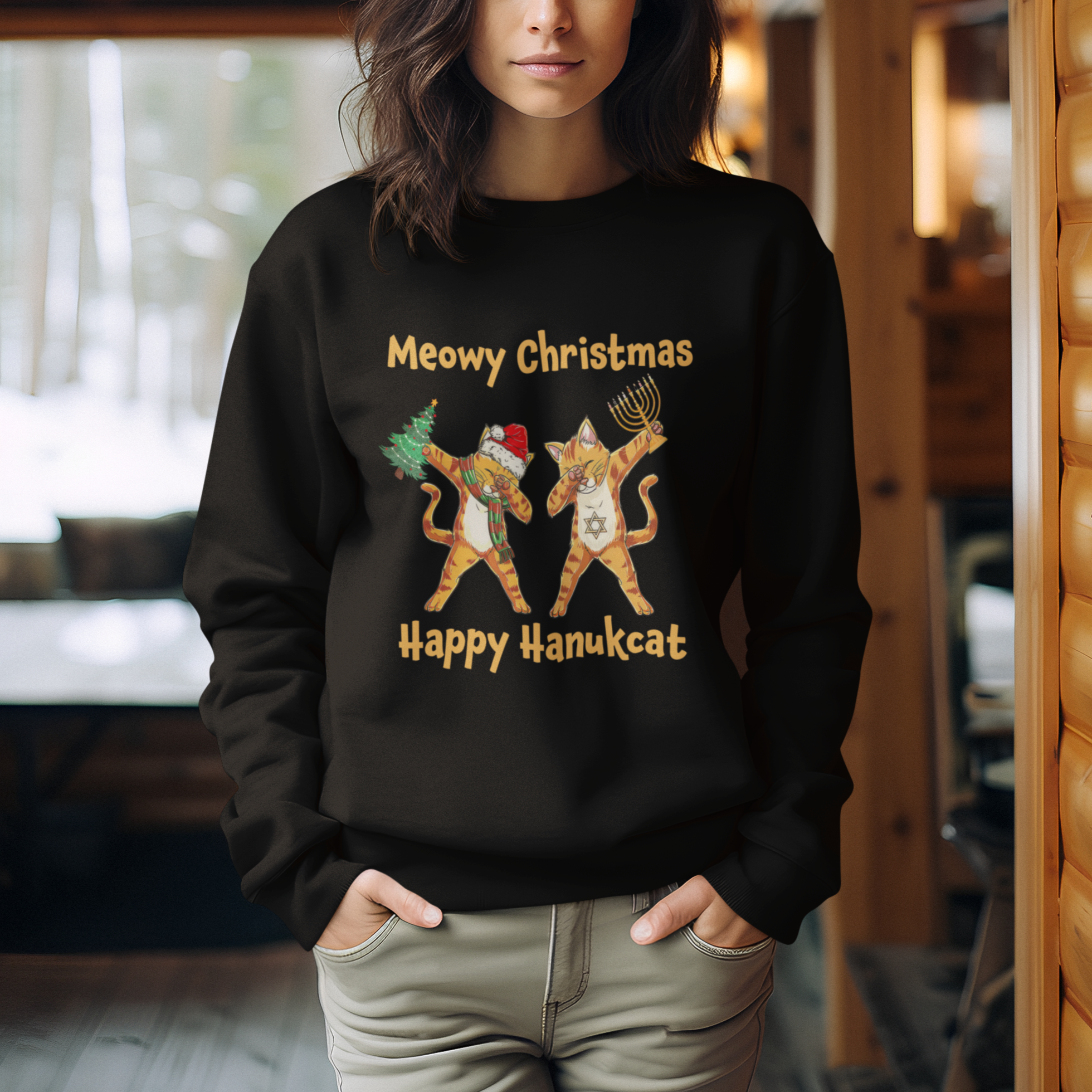 Happy Hanukcat Meowy Christmas Cat Lover Hanukkah Sweatshirt - Wonder Print Shop