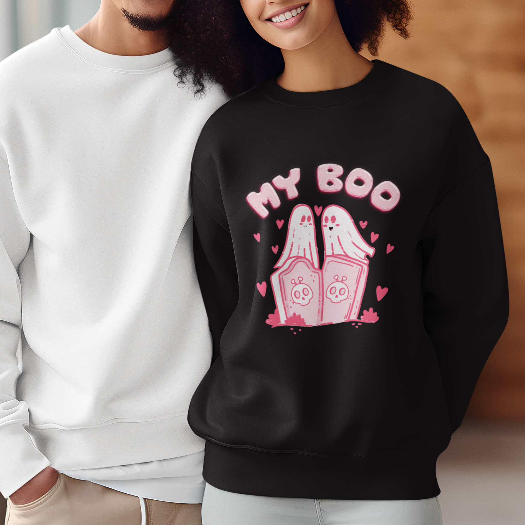 Valentine's Day Sweatshirt My Boo Cute Lover Couple Ghost - Wonder Print Shop