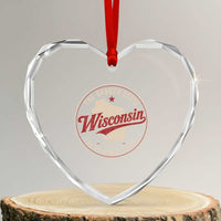 Wisconsin The Badger State Heart Crystal Glass Ornament You're Among Friends Retro WI State