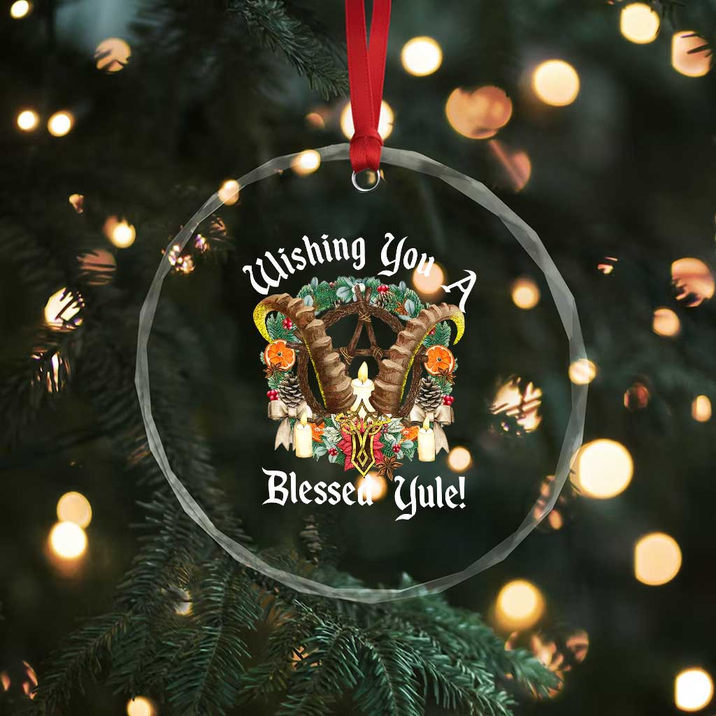 Wishing You A Blessed Yule Crystal Glass Ornament Yule Goat Pagan TS11