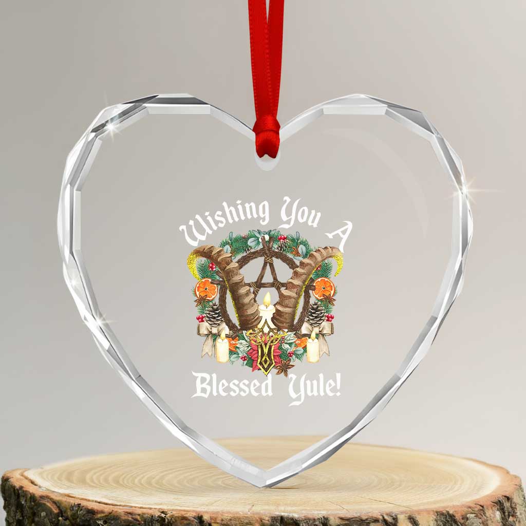 Wishing You A Blessed Yule Heart Crystal Glass Ornament Yule Goat Pagan - Wonder Print Shop
