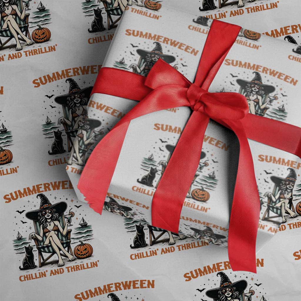 Witchy Beach Summerween Vacation Wrapping Paper Roll Chillin And Thrillin