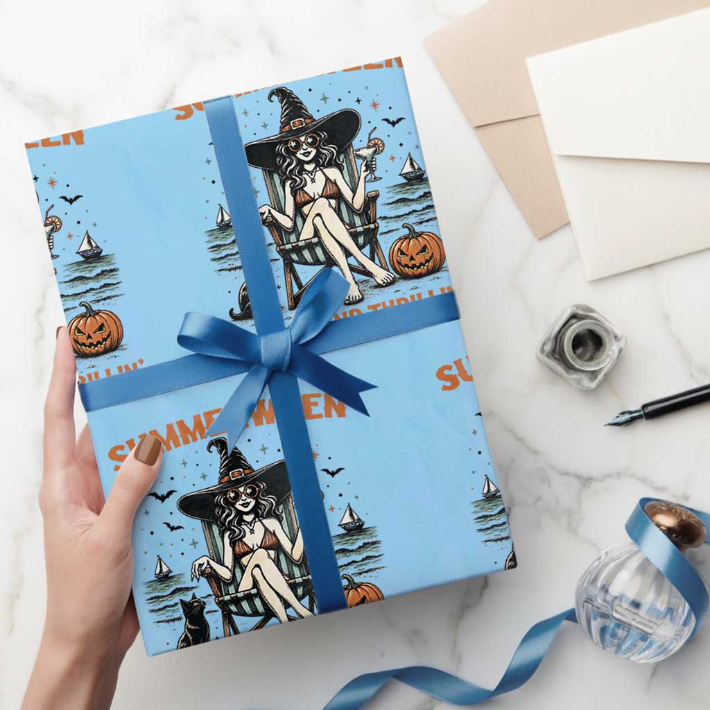 Witchy Beach Summerween Vacation Wrapping Paper Roll Chillin And Thrillin