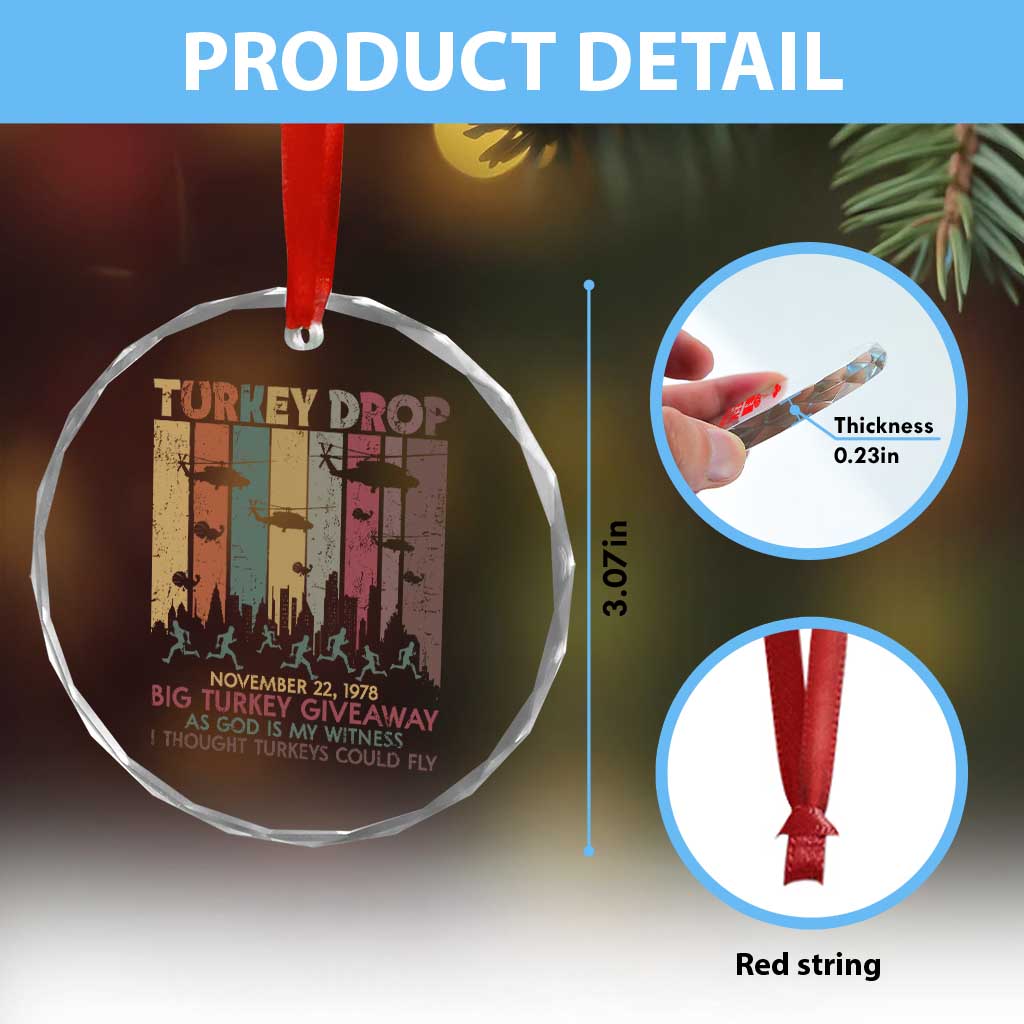 WKRP Turkey Drop Crystal Glass Ornament Retro First Annual WKRP Funny Thanksgiving Day - Wonder Print Shop