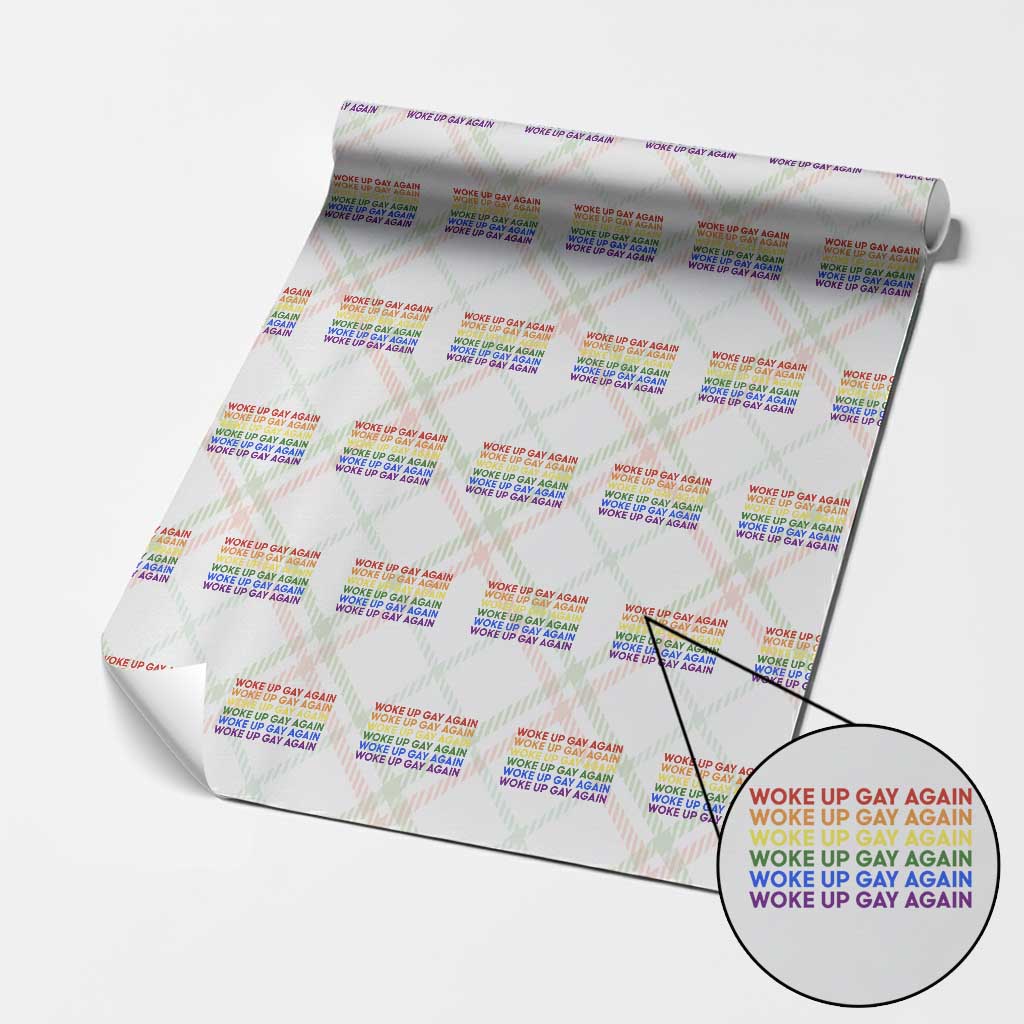 Woke Up Gay Again Wrapping Paper Roll Funny LGBTQ Rainbow Typography