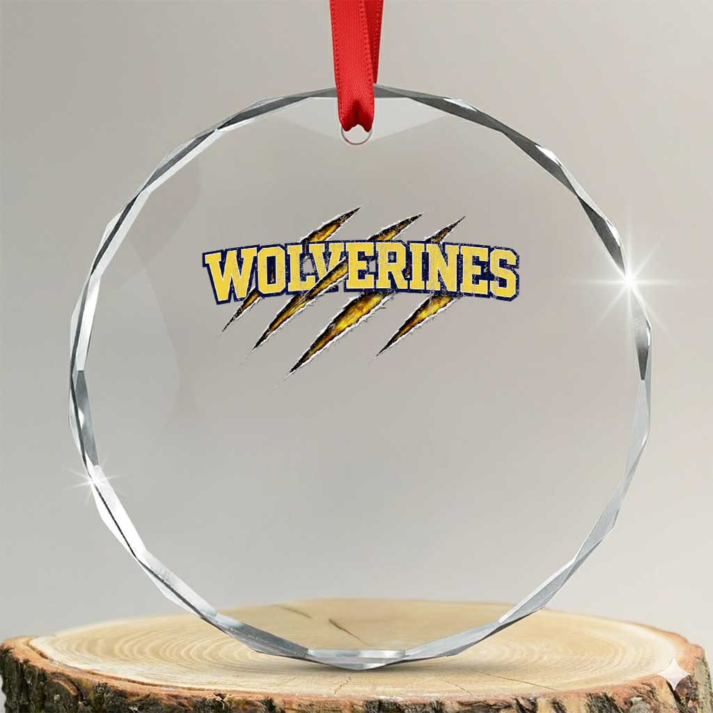 Wolverine Lover Sports Game Day Scratch Mark Crystal Glass Ornament