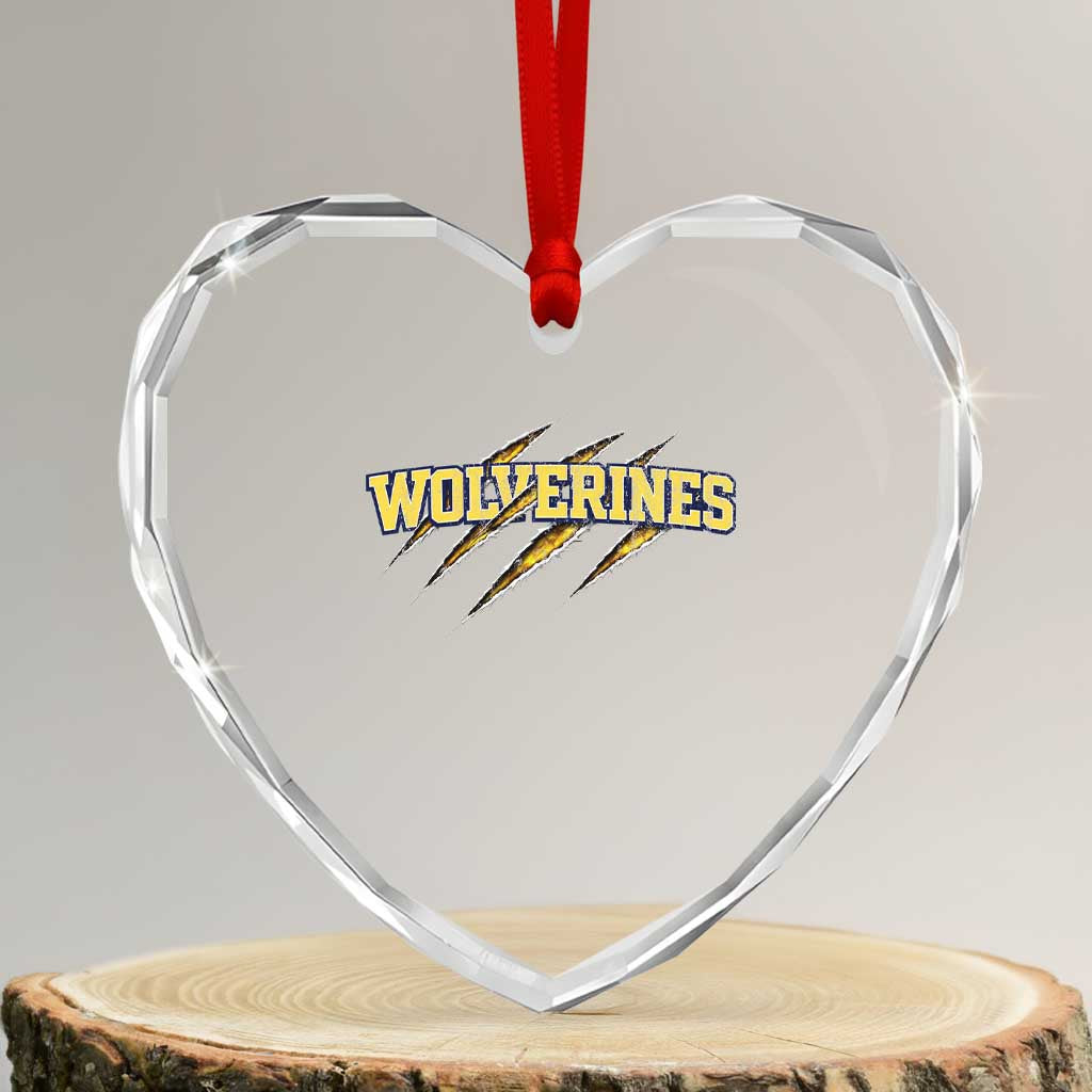 Wolverine Lover Sports Game Day Scratch Mark Heart Crystal Glass Ornament