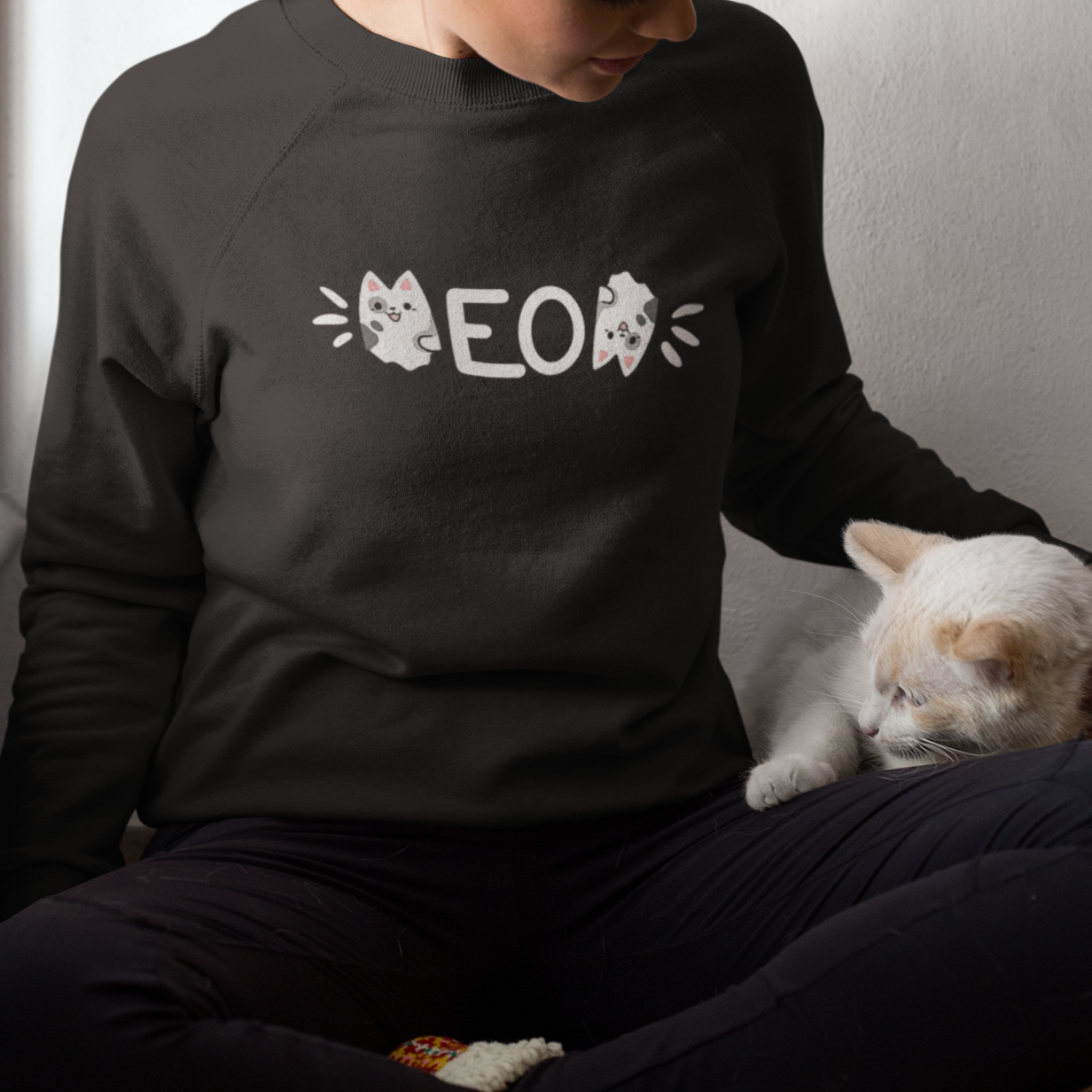 Cat Lover Sweatshirt Just Meow Meoow All Day - Wonder Print Shop