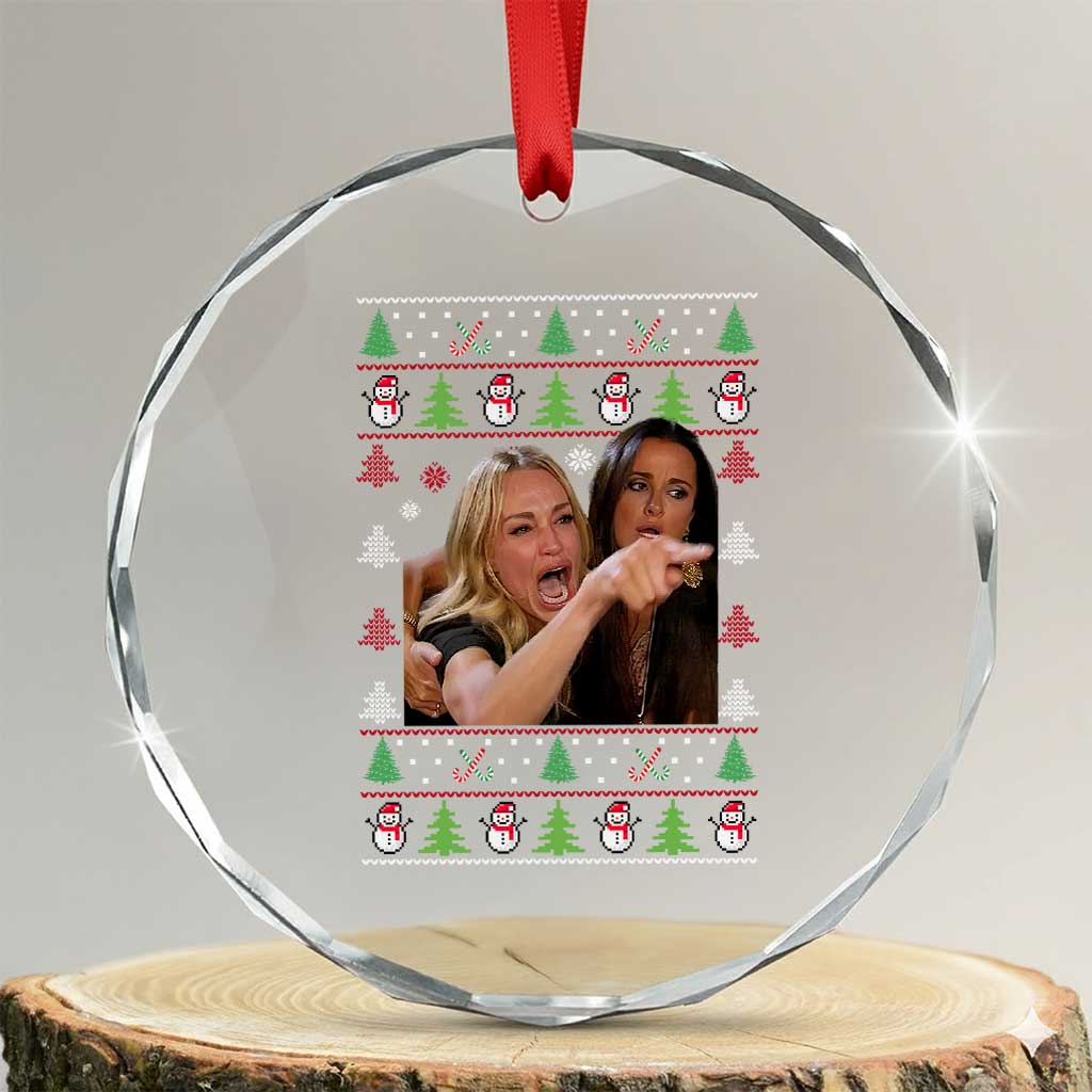 Woman Yelling At A Cat Ugly Christmas Crystal Glass Ornament Funny Meme Matching Couple Christmas Pajama - Wonder Print Shop