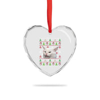 Woman Yelling At A Cat Ugly Christmas Heart Crystal Glass Ornament Funny Cat Meme Matching Couple Christmas Pajama - Wonder Print Shop