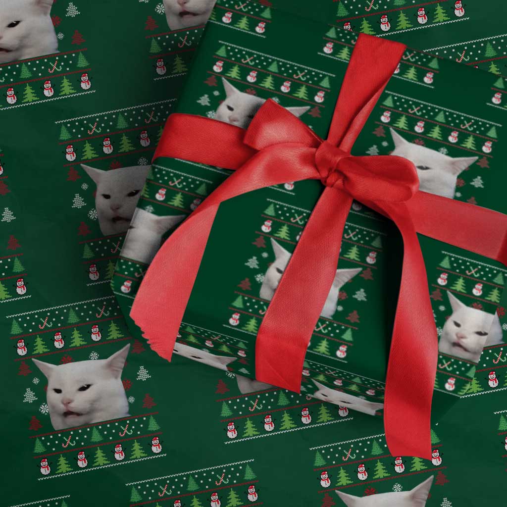 Woman Yelling At A Cat Ugly Christmas Wrapping Paper Roll Funny Cat Meme Matching Couple Christmas Pajama - Wonder Print Shop