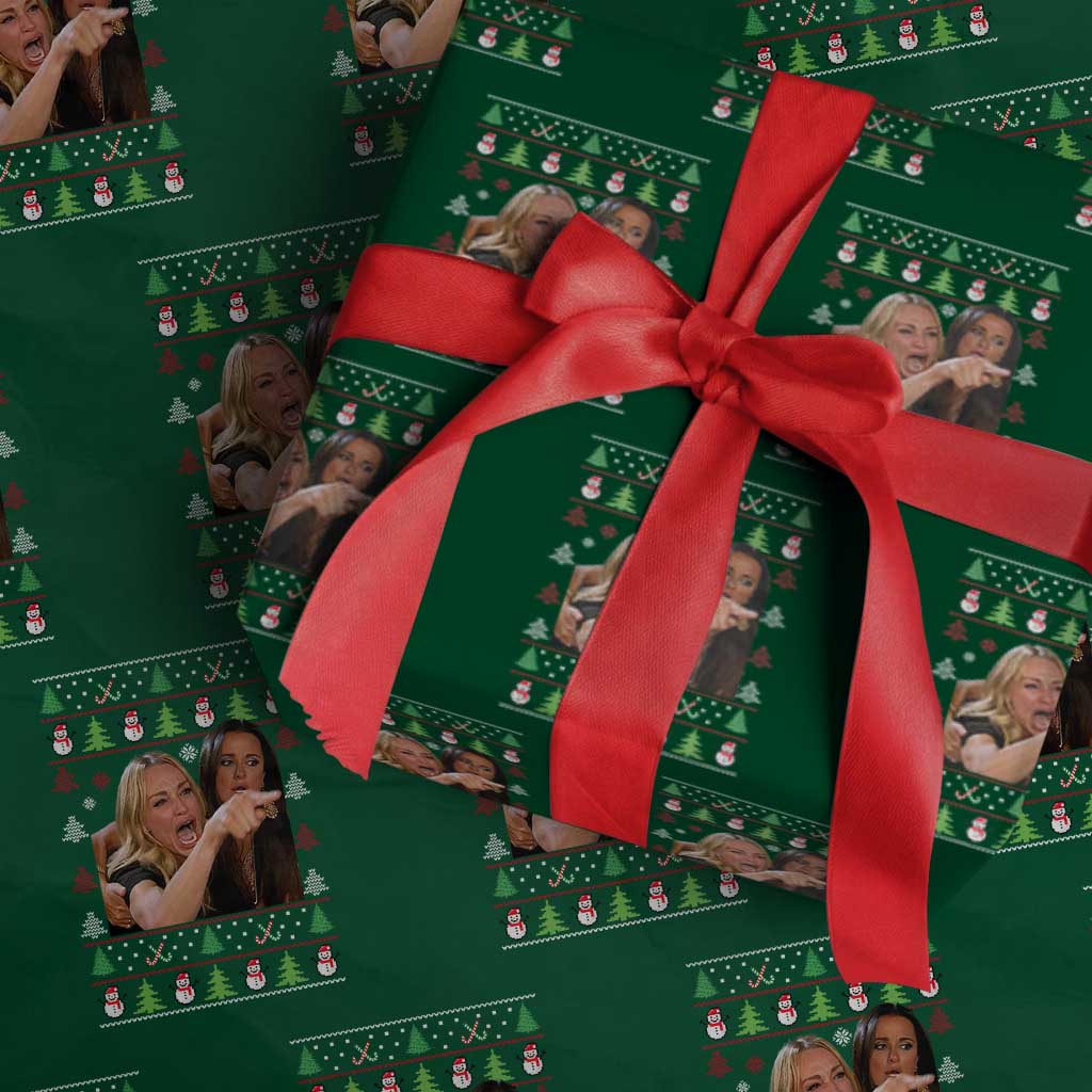 Woman Yelling At A Cat Ugly Christmas Wrapping Paper Roll Funny Meme Matching Couple Christmas Pajama - Wonder Print Shop