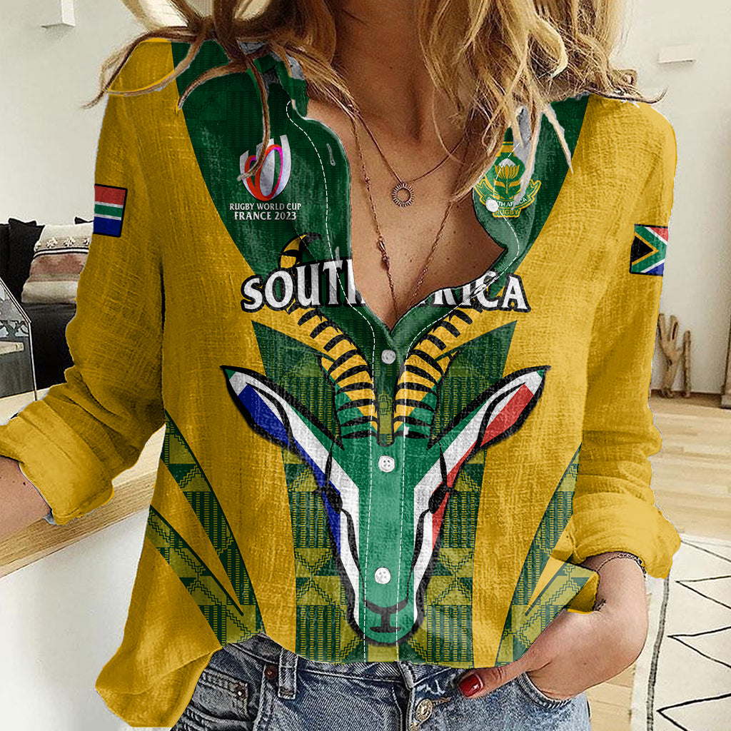 South Africa Rugby Women Casual Shirt Go Springboks Kente Pattern With Bokke LT14