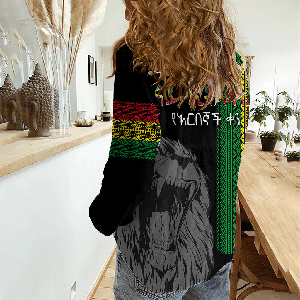 Ethiopia Patriot Day Women Casual Shirt Amharic Letters Roaring Lion LT7